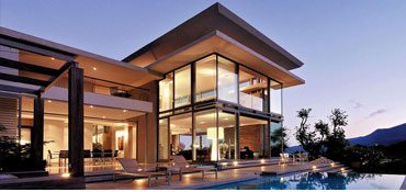 Modern home with night lighting